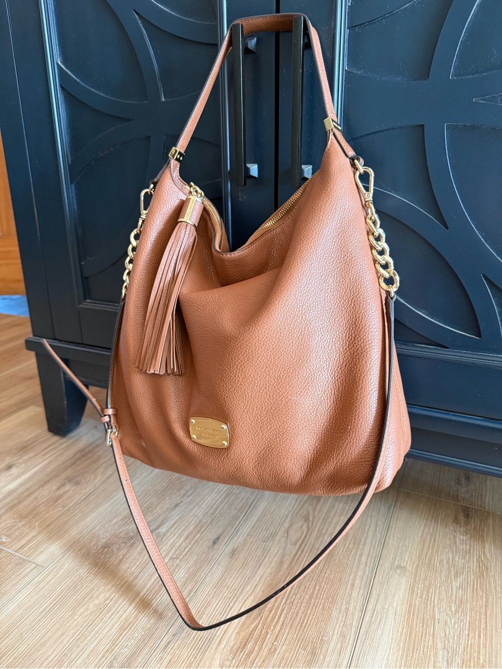 Michael Kors Tan Leather Shoulder Hobo with Tassel - Picture 2 of 6